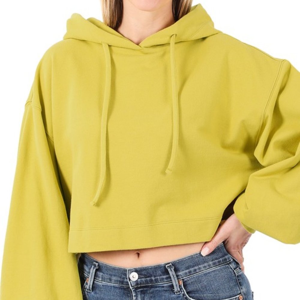 #19. FRENCH TERRY DROP SHOULDER CROPPED HOODIE - Picture 2 of 4